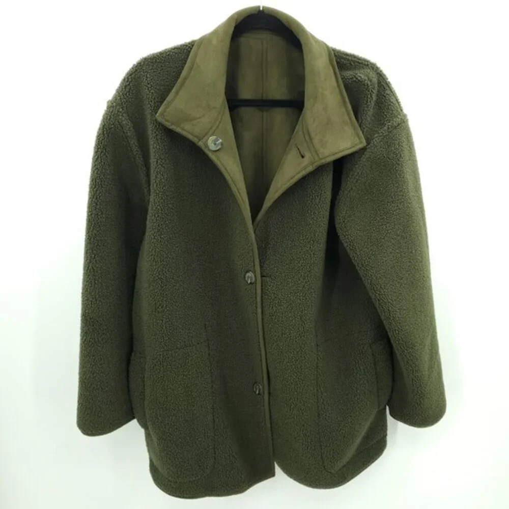 SPANX Reversible Suede & Fleece Jacket L Utility Green